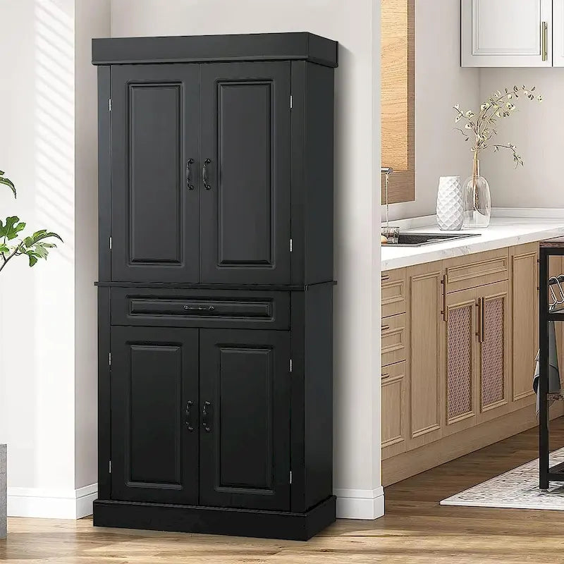71 Freestanding Kitchen Pantry Cabinet, Tall Storage Cabinet with Drawer and Adjustable Shelves, 2-Door Floor Cupboard