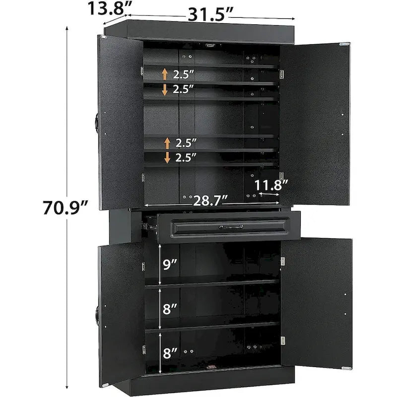 71 Freestanding Kitchen Pantry Cabinet, Tall Storage Cabinet with Drawer and Adjustable Shelves, 2-Door Floor Cupboard