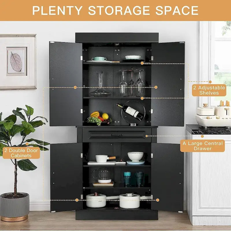 71 Freestanding Kitchen Pantry Cabinet, Tall Storage Cabinet with Drawer and Adjustable Shelves, 2-Door Floor Cupboard