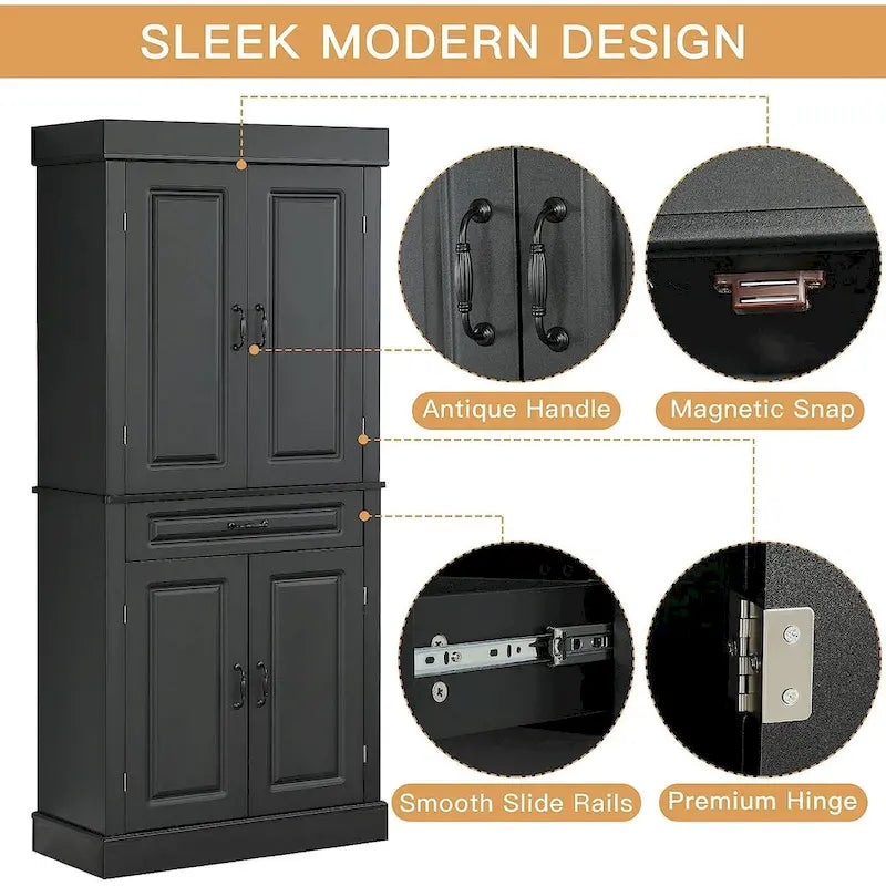 71 Freestanding Kitchen Pantry Cabinet, Tall Storage Cabinet with Drawer and Adjustable Shelves, 2-Door Floor Cupboard