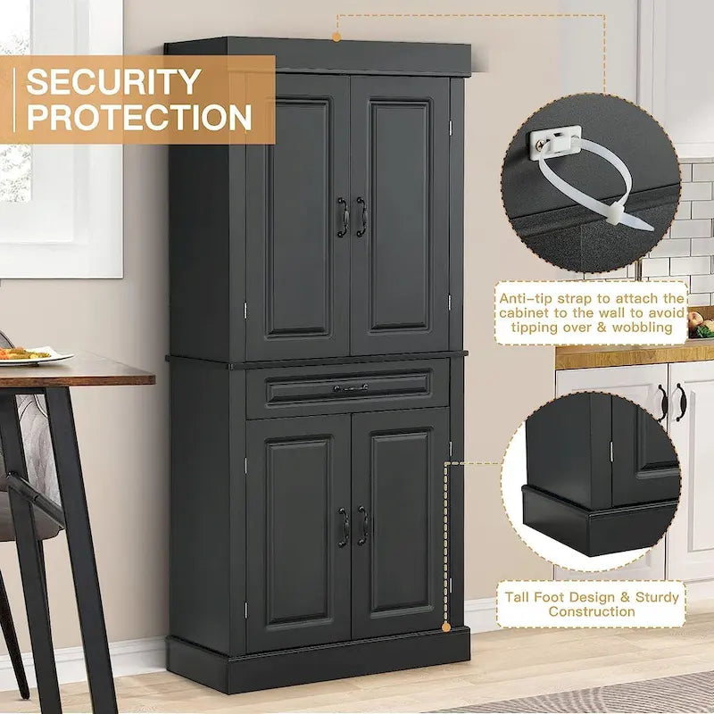 71 Freestanding Kitchen Pantry Cabinet, Tall Storage Cabinet with Drawer and Adjustable Shelves, 2-Door Floor Cupboard