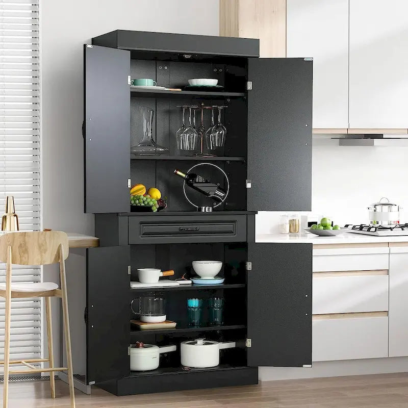 71 Freestanding Kitchen Pantry Cabinet, Tall Storage Cabinet with Drawer and Adjustable Shelves, 2-Door Floor Cupboard