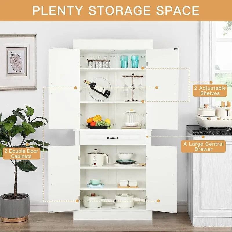 71 Freestanding Kitchen Pantry Cabinet, Tall Storage Cabinet with Drawer and Adjustable Shelves, 2-Door Floor Cupboard
