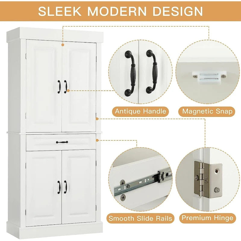71 Freestanding Kitchen Pantry Cabinet, Tall Storage Cabinet with Drawer and Adjustable Shelves, 2-Door Floor Cupboard