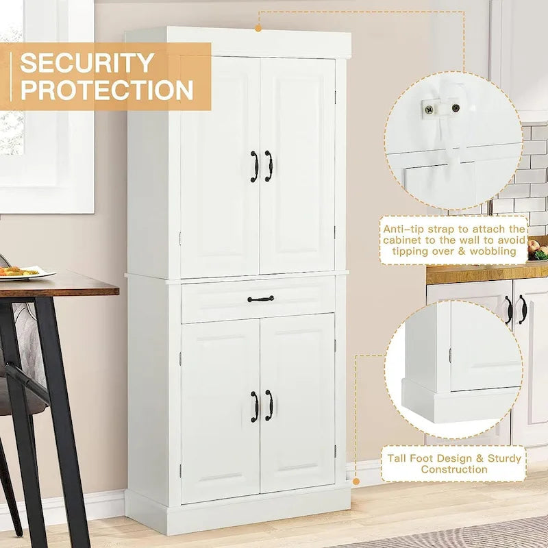 71 Freestanding Kitchen Pantry Cabinet, Tall Storage Cabinet with Drawer and Adjustable Shelves, 2-Door Floor Cupboard