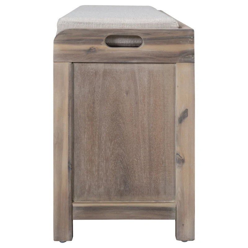 Storage Bench with Removable Basket and 2 Drawers, Fully Assembled Shoe Bench with Removable Cushion - 32 L x 11.8 W x 20 H