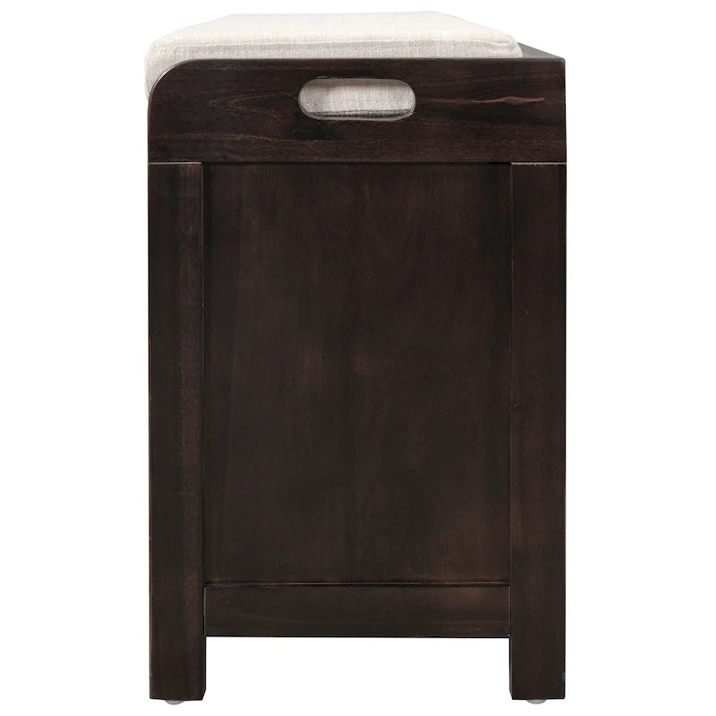 Storage Bench with Removable Basket and 2 Drawers, Fully Assembled Shoe Bench with Removable Cushion - 32 L x 11.8 W x 20 H
