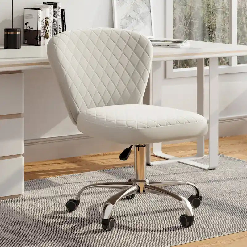 Velvet Armless Adjustable Swivel Home Office Chair