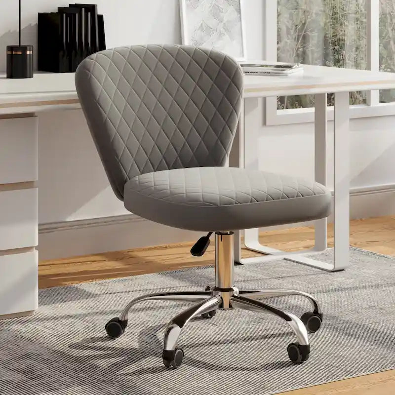 Velvet Armless Adjustable Swivel Home Office Chair