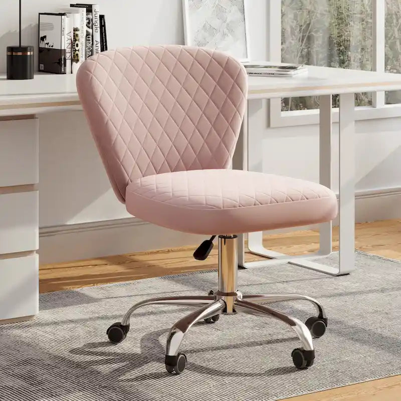 Velvet Armless Adjustable Swivel Home Office Chair