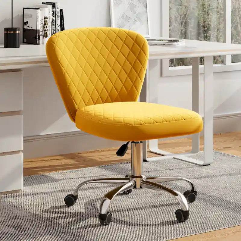 Velvet Armless Adjustable Swivel Home Office Chair