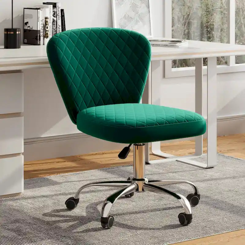 Velvet Armless Adjustable Swivel Home Office Chair