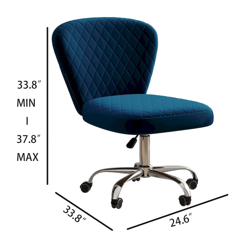 Velvet Armless Adjustable Swivel Home Office Chair