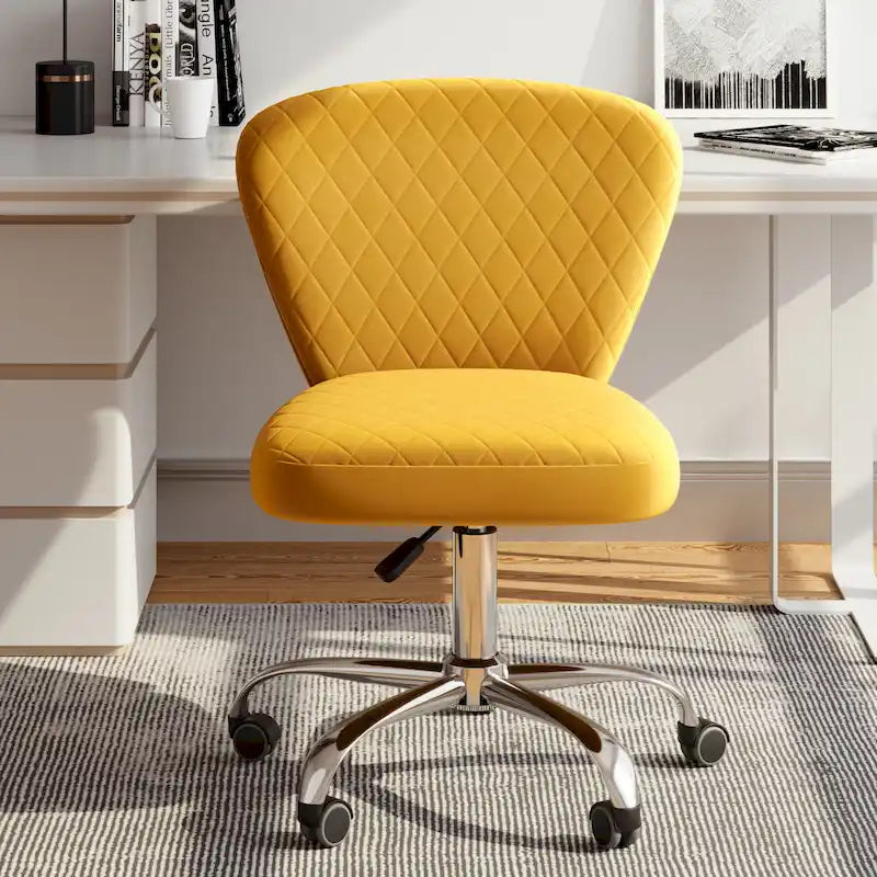 Velvet Armless Adjustable Swivel Home Office Chair