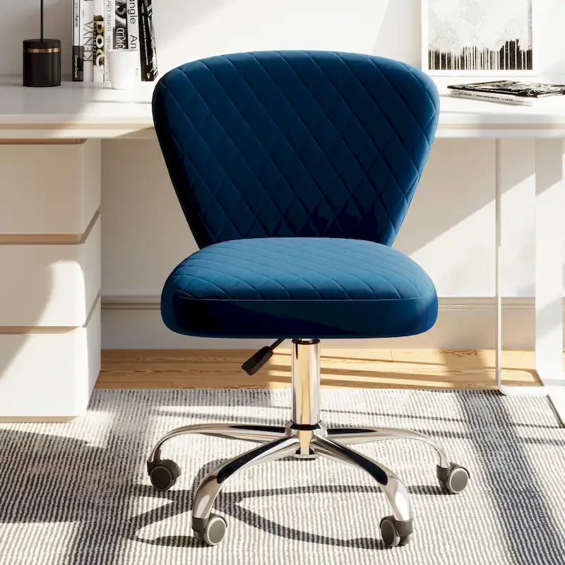 Velvet Armless Adjustable Swivel Home Office Chair