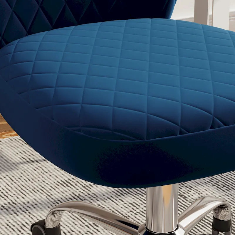 Velvet Armless Adjustable Swivel Home Office Chair
