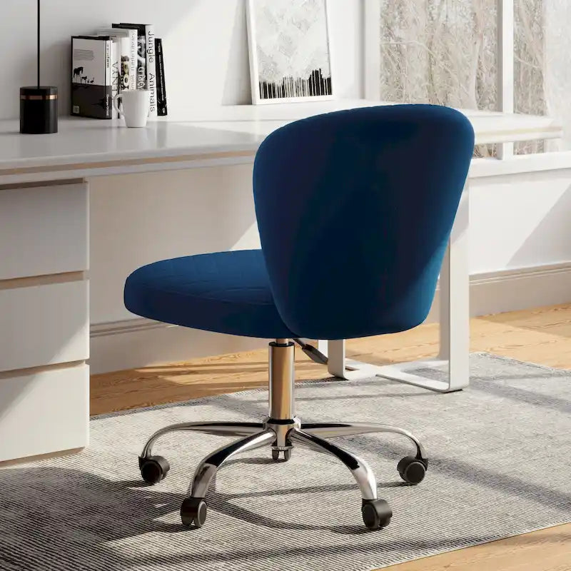 Velvet Armless Adjustable Swivel Home Office Chair