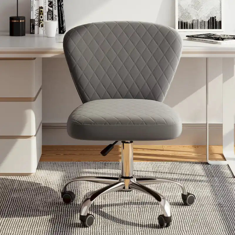 Velvet Armless Adjustable Swivel Home Office Chair