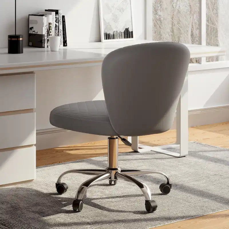 Velvet Armless Adjustable Swivel Home Office Chair