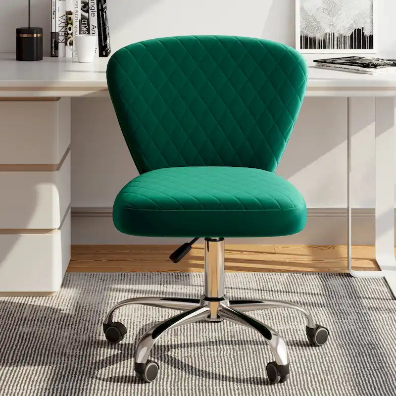 Velvet Armless Adjustable Swivel Home Office Chair