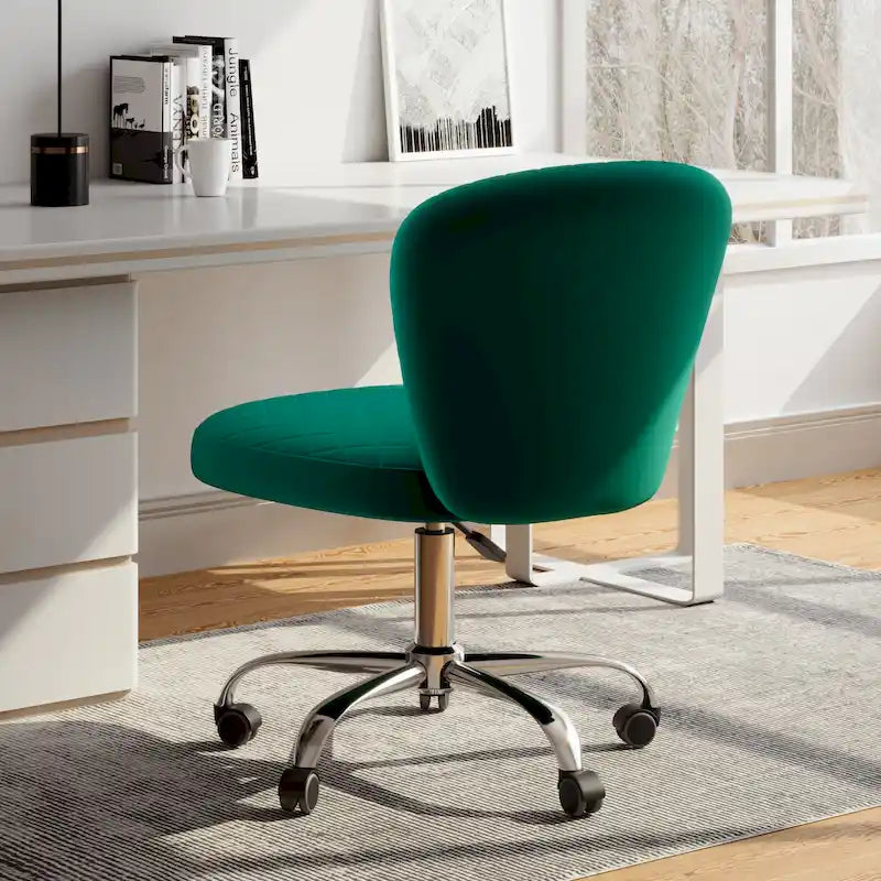 Velvet Armless Adjustable Swivel Home Office Chair