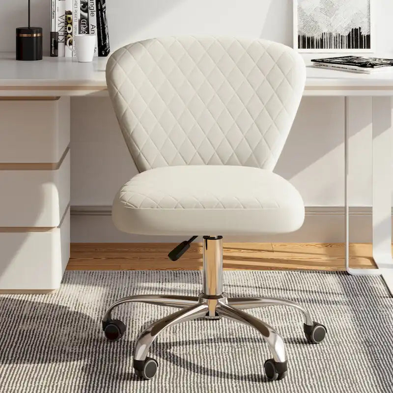 Velvet Armless Adjustable Swivel Home Office Chair