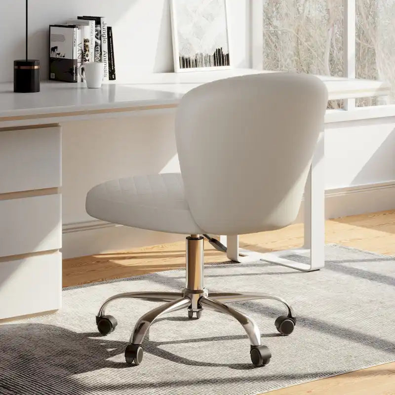 Velvet Armless Adjustable Swivel Home Office Chair