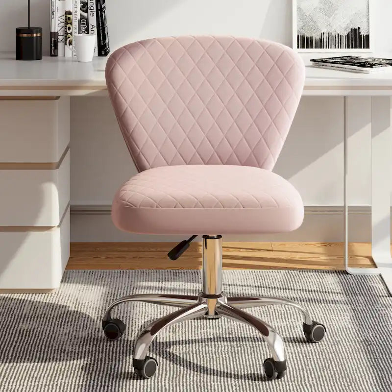 Velvet Armless Adjustable Swivel Home Office Chair