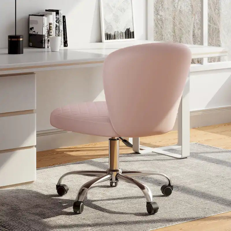 Velvet Armless Adjustable Swivel Home Office Chair