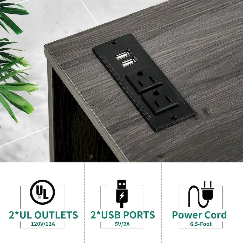 Wood File Cabinet with Charging Station Mobile Lateral Filing Cabinet Lockable Fits A4 Letter Legal Size Files