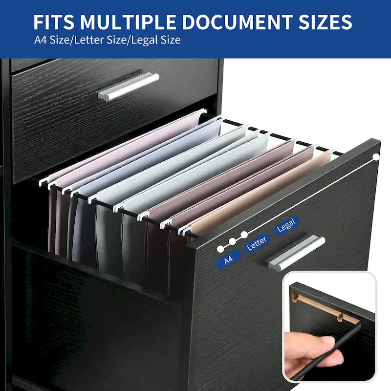 Wood File Cabinet with Charging Station Mobile Lateral Filing Cabinet Lockable Fits A4 Letter Legal Size Files