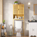 Bamboo Over The Toilet Storage Cabinet Cupboard Bathroom Organizer with Adjustable Shelf and Double Doors