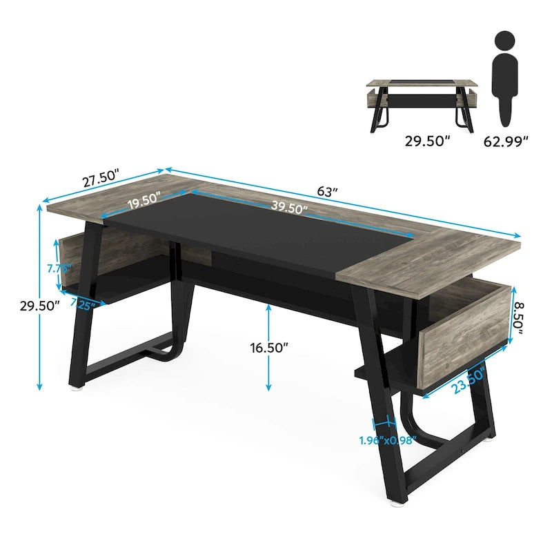Office Executive Desk with Storage Shelf, Business Workstation, Writing Desk for the boss room