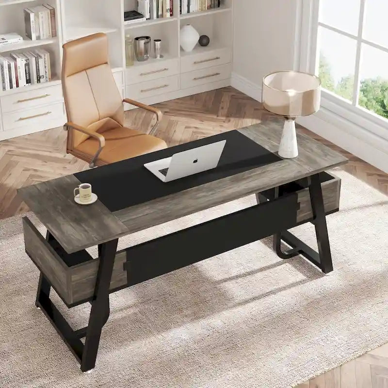 Office Executive Desk with Storage Shelf, Business Workstation, Writing Desk for the boss room