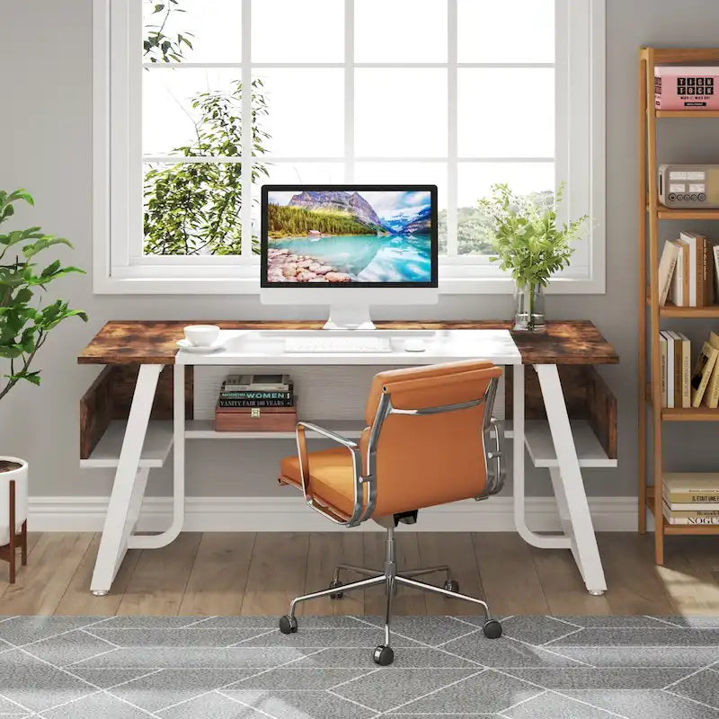Office Executive Desk with Storage Shelf, Business Workstation, Writing Desk for the boss room