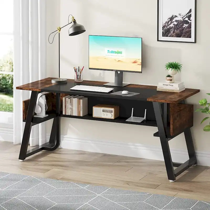 Office Executive Desk with Storage Shelf, Business Workstation, Writing Desk for the boss room