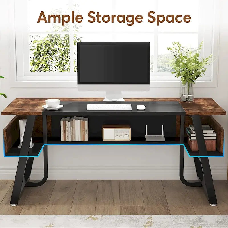 Office Executive Desk with Storage Shelf, Business Workstation, Writing Desk for the boss room