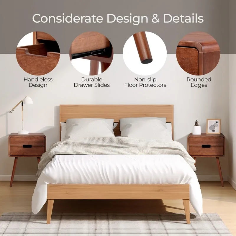 Mid-Century Solid Wood Nightstands For Bedroom