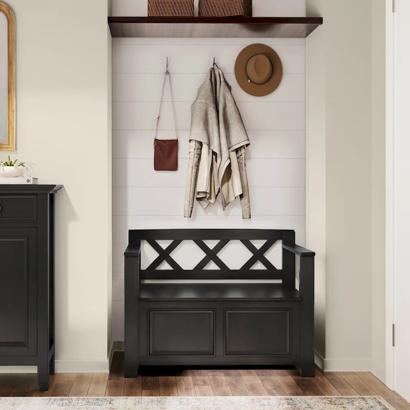 Solid Wood 36 Inch Wide Transitional Small Entryway Storage Bench