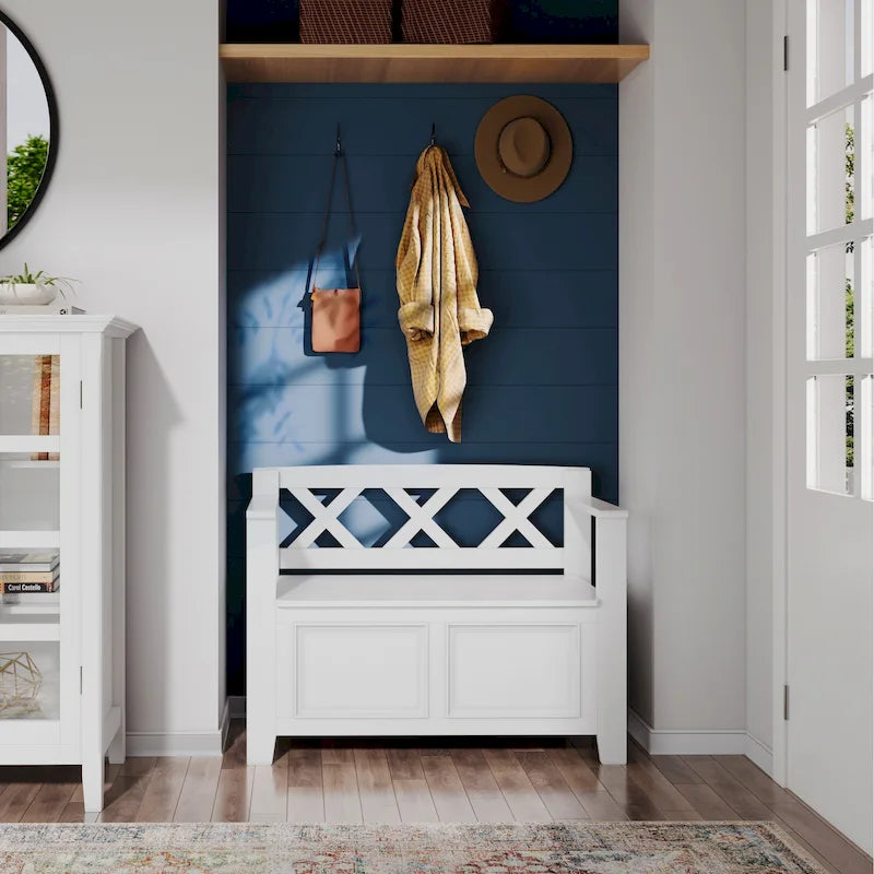 Solid Wood 36 Inch Wide Transitional Small Entryway Storage Bench