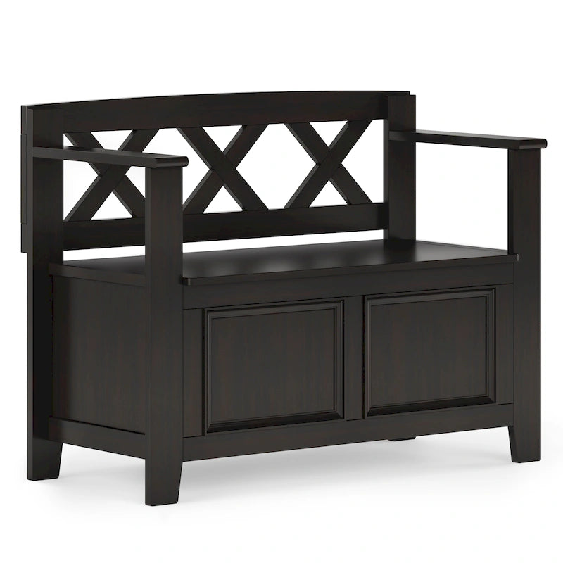 Solid Wood 36 Inch Wide Transitional Small Entryway Storage Bench