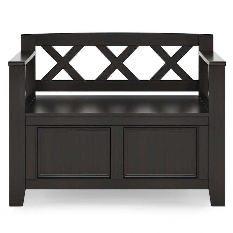 Solid Wood 36 Inch Wide Transitional Small Entryway Storage Bench