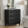 Black 3-Drawer Dresser Modern Rattan Chest of Drawers Accent Storage Cabinet for Bedroom