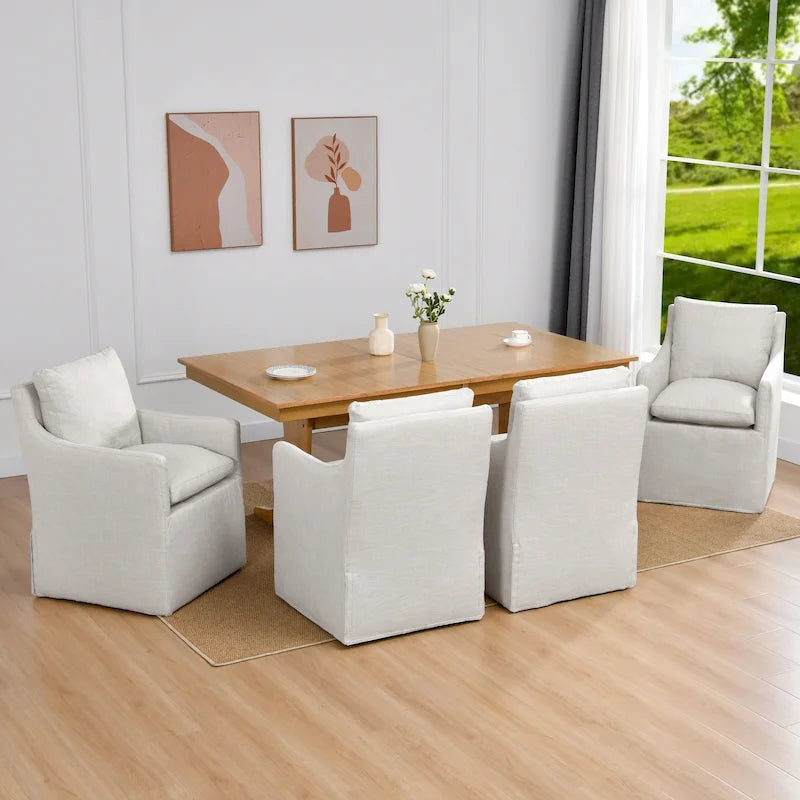 Linen 25 Upholstered Swiveling Rolling Dining Chairs with Casters