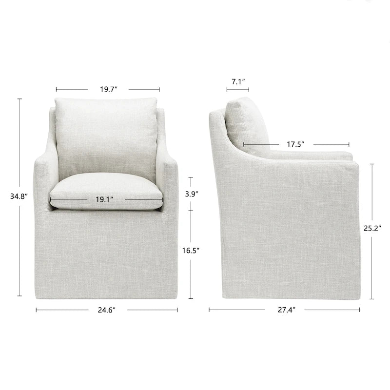 Linen 25 Upholstered Swiveling Rolling Dining Chairs with Casters