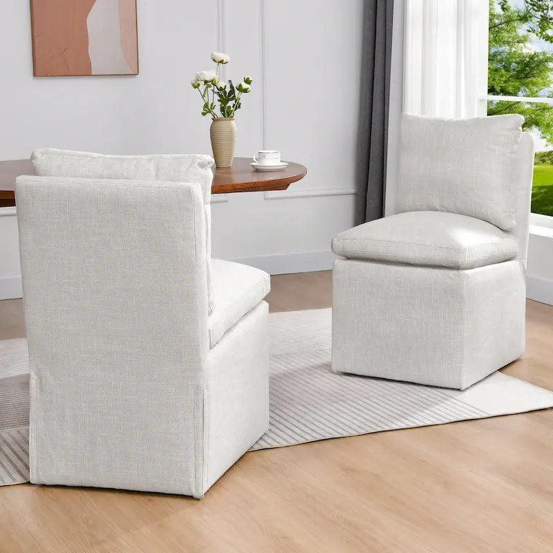 Linen 25 Upholstered Swiveling Rolling Dining Chairs with Casters
