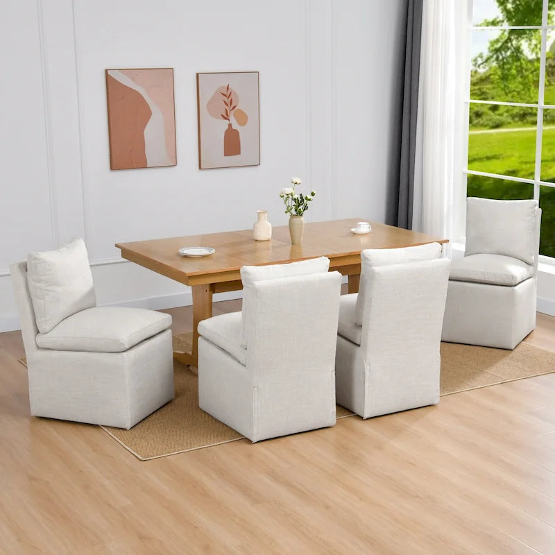 Linen 25 Upholstered Swiveling Rolling Dining Chairs with Casters