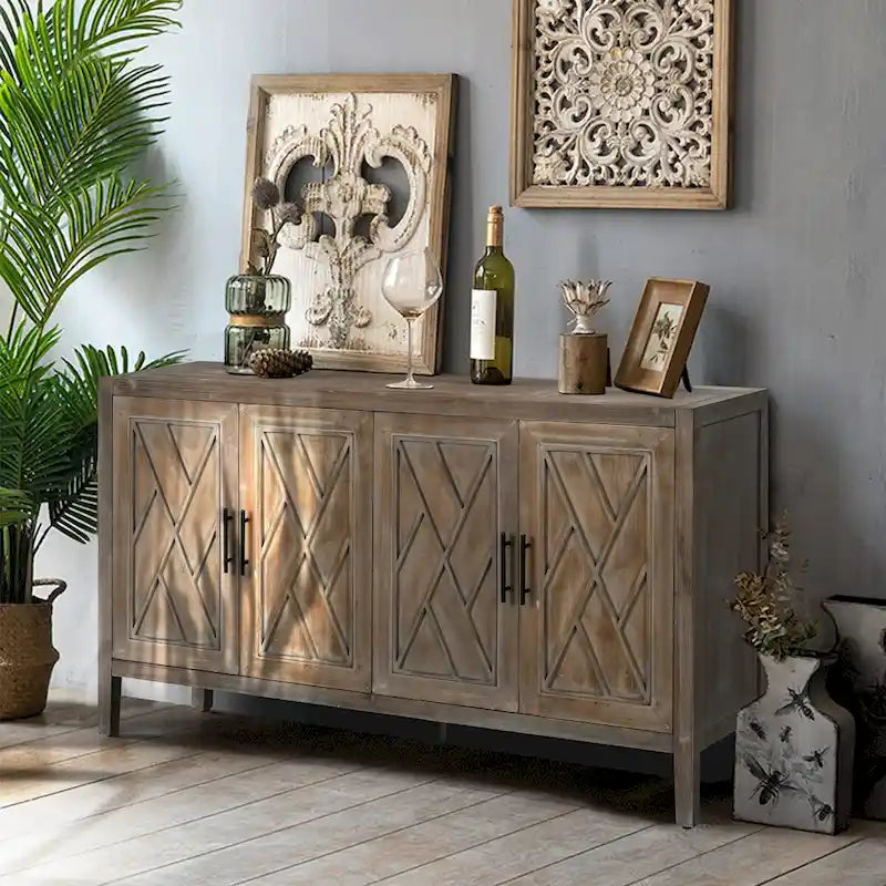 4 Door Wooden Twill Sideboard American Country Vintage Cabinet