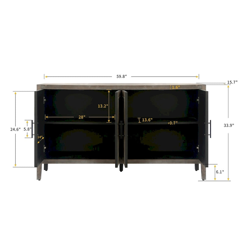 4 Door Wooden Twill Sideboard American Country Vintage Cabinet