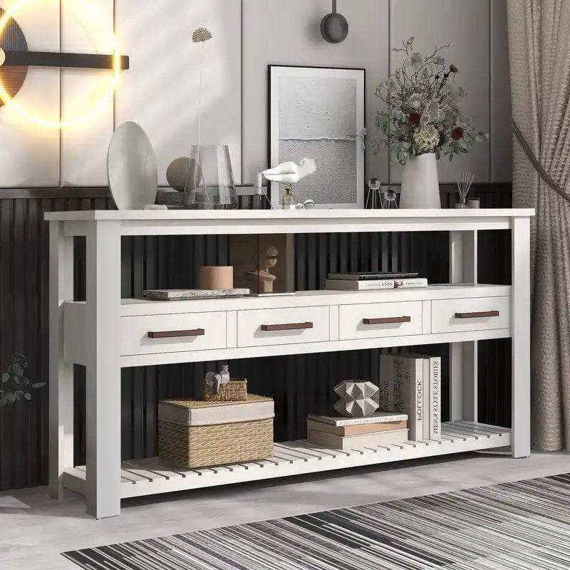 Modern Console Table with 4 Drawers and 2 Shelves